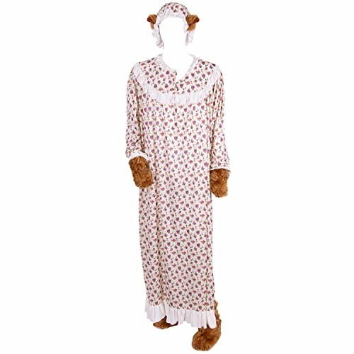 Bear costume with floral nightgown and bonnet.