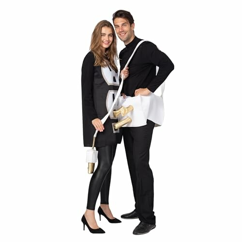 Couple in humorous toilet paper and holder costume