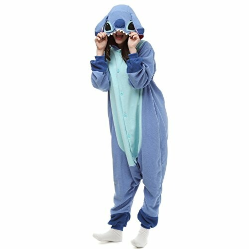 Person wearing a blue kigurumi costume with hood up.