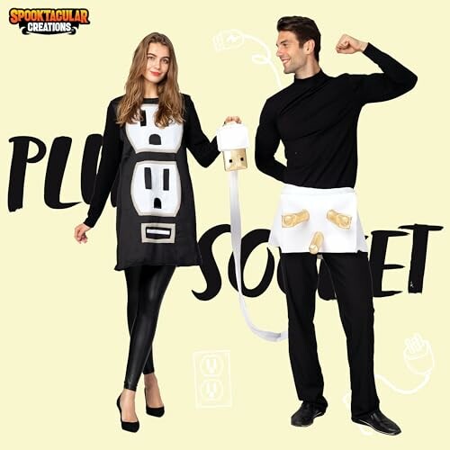 Couple wearing plug and socket costumes